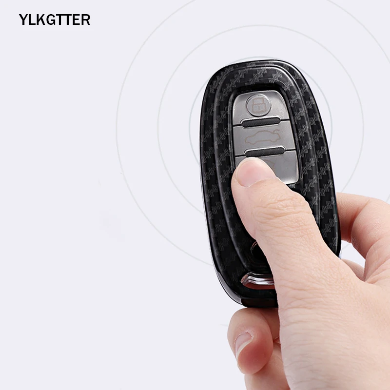 YLKGTTER High Grade Waterproof Car Key Case for Audi A4L Q5 A6L A7 A5 A8 Carbon Fiber Pattern Black Remote Shell No Chain | Автомобили и