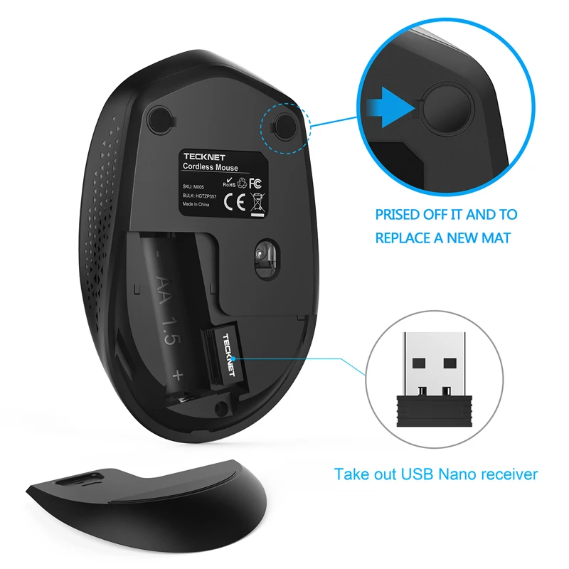 TeckNet компьютерная мини мышь USB Беспроводная 2 4 ГГц 2000 DPI беспроводная кнопки