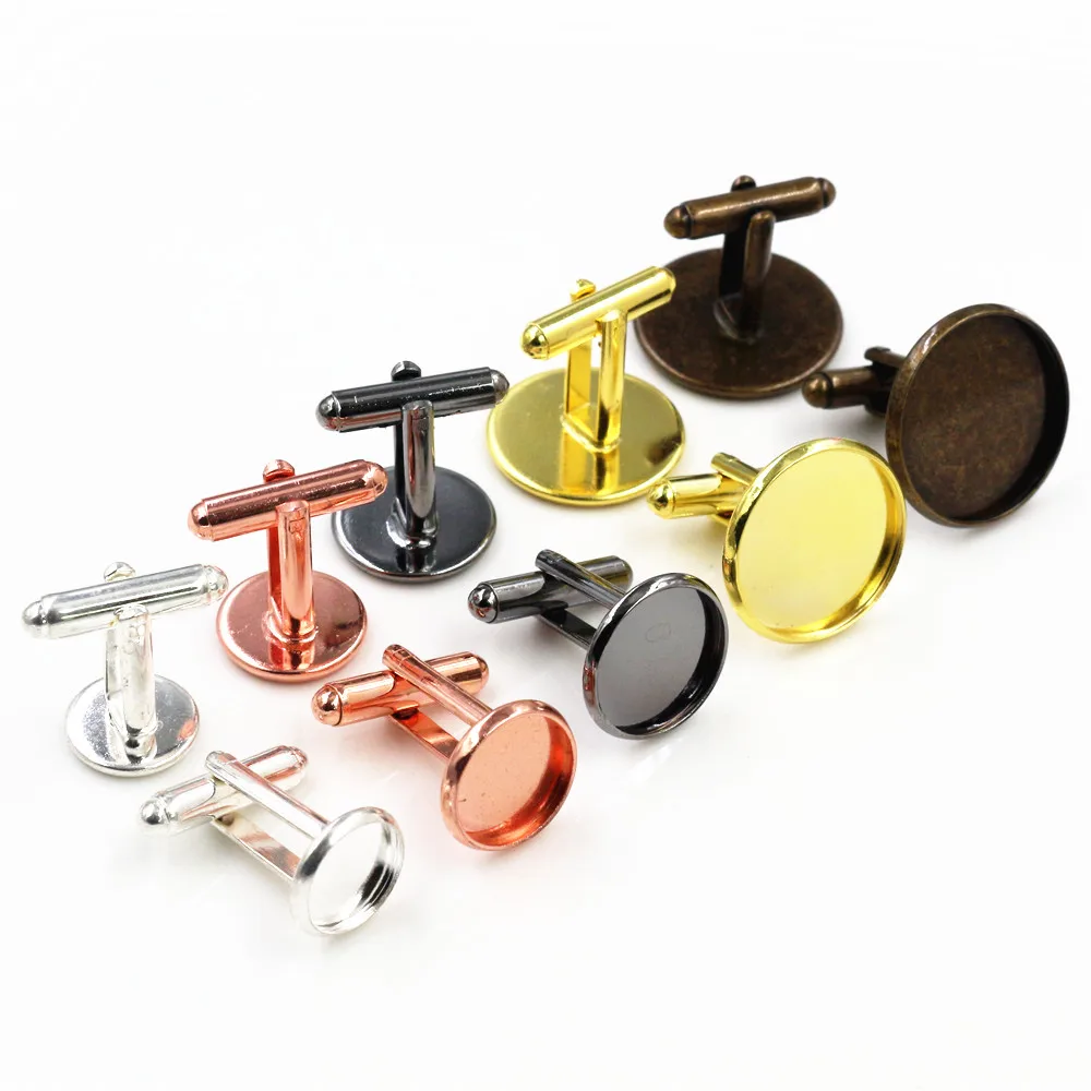 

10pcs/ Lot 10mm 12mm,14mm,16mm,18mm,20mm, 6 Colors Plated Copper Cufflink Base Cuff Link Settings Cabochon Cameo Base