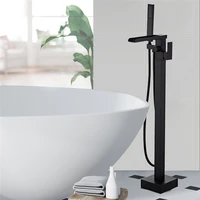 tuqiu black bathtub faucet floor stand waterfall bathtub mixer 360 degree rotation spout with handshower head bath mixer shower