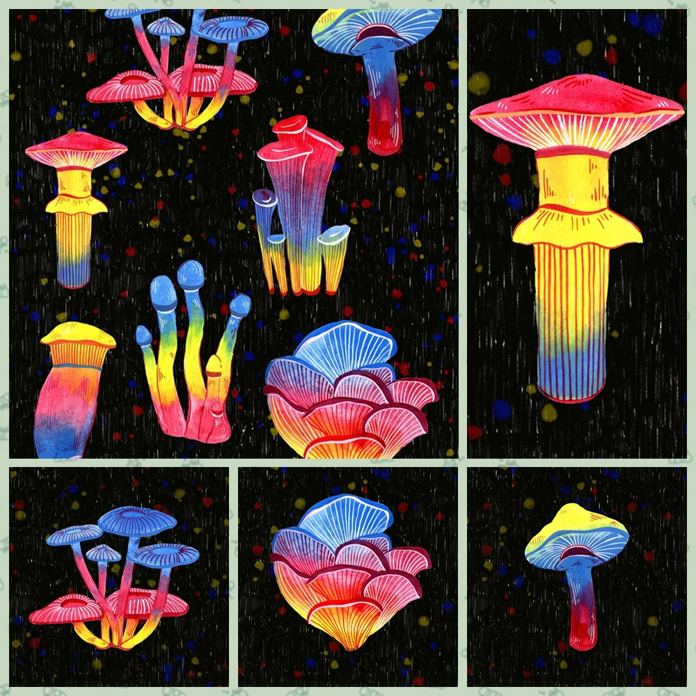 

Настенный декоративный гобелен красочными грибами, эстетическое украшение для дома, гостиной, настенное украшение, фоновая настенная ткан...