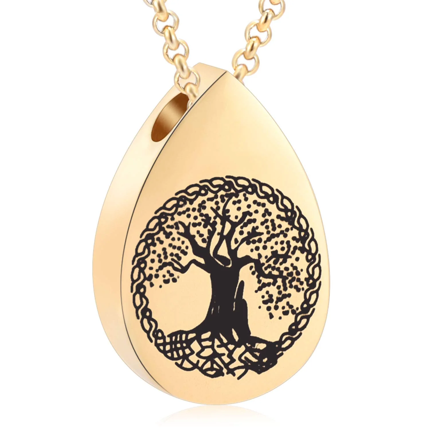 

Teardrop Tree of Life Memorial Ashes Urn Necklaces, Cremation Jewelry Stainless Steel Keepsake Pendant Locket for Women Men