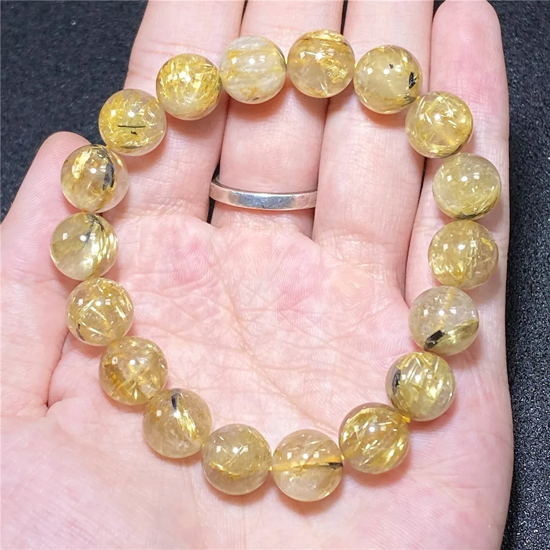 

11mm Natural Gold Rutilated Quartz Bracelet Jewelry For Woman Man Wealth Healing Gift Crystal Beads Reiki Gemstone Strands AAAAA