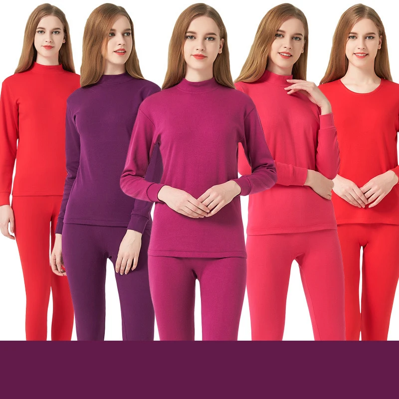 Женское термобелье из хлопка теплое нижнее белье с воротником толстое и удобное