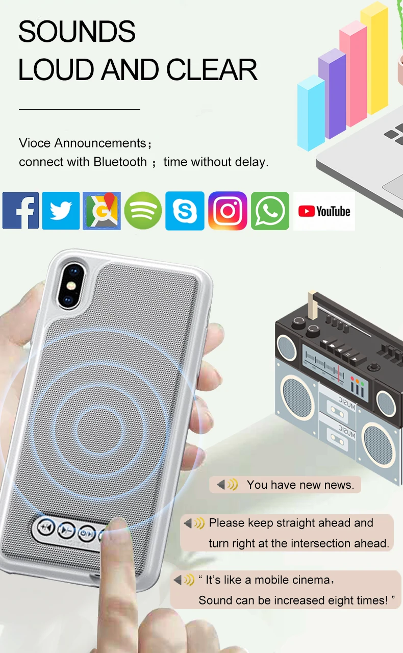 3 в 1 Bluetooth динамик чехол для телефона V4.2 power Bank чехол для телефона TPU Жесткий Чехол для iPhone 6/6S 7 8 Plus X/XS Max XR