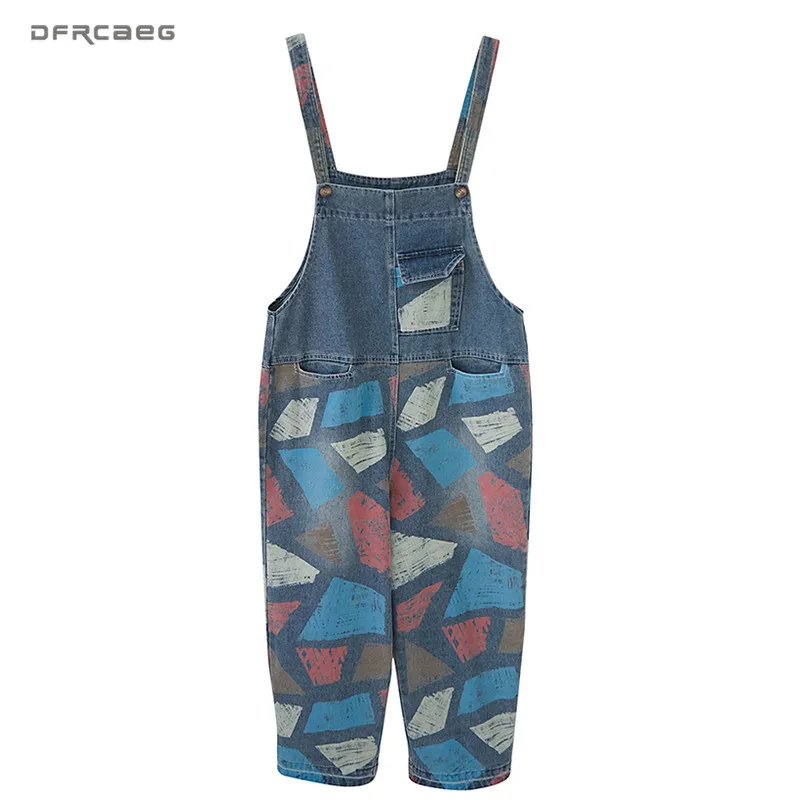 Женские джинсовые брюки винтажные комбинезоны с цветочным принтом лето