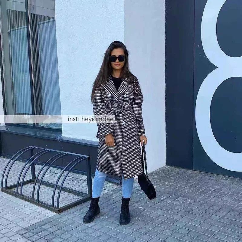 

Ветровка женская в клетку, средней длины, осень 2021