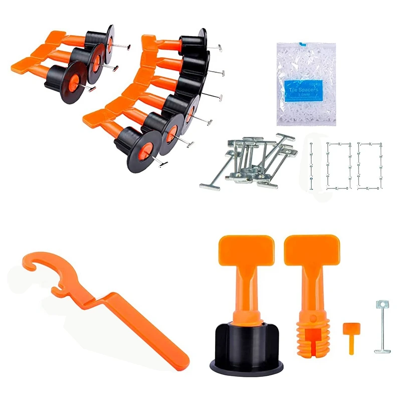 

50 шт. система выравнивания плитки и 500 шт. 3 мм разделитель плитки, 1 гаечный ключ и 100 шт. стальных штифтов, многоразовый набор инструментов дл...