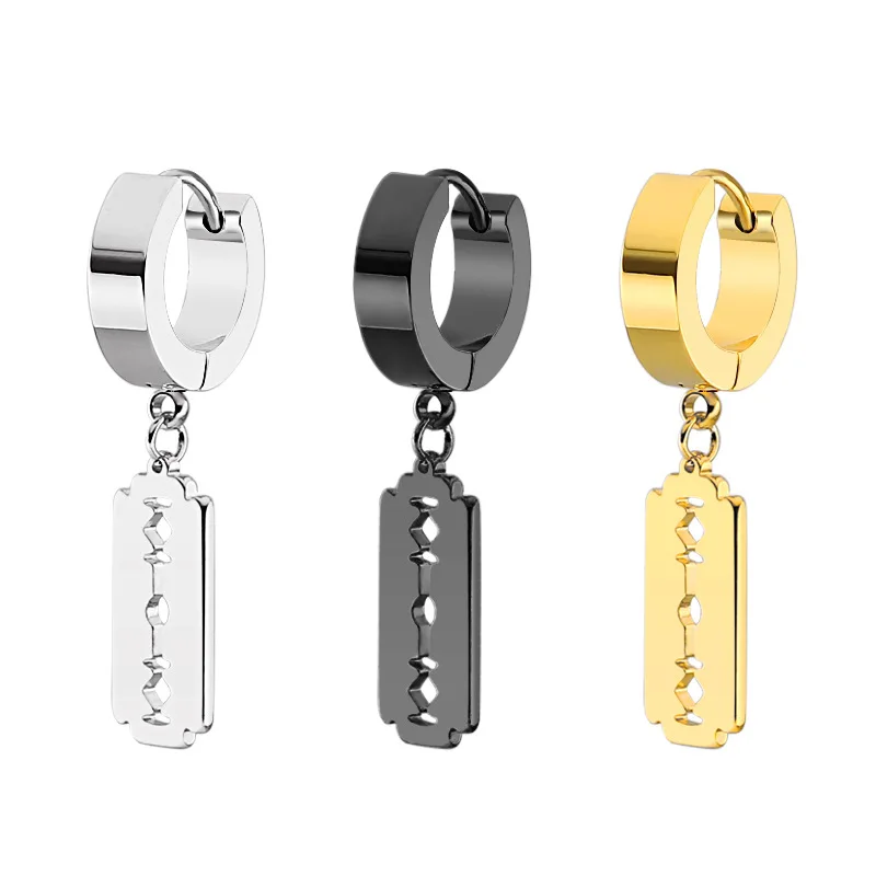 Модные мужские и женские ножевые лезвия круглые серьги титановая сталь цвет