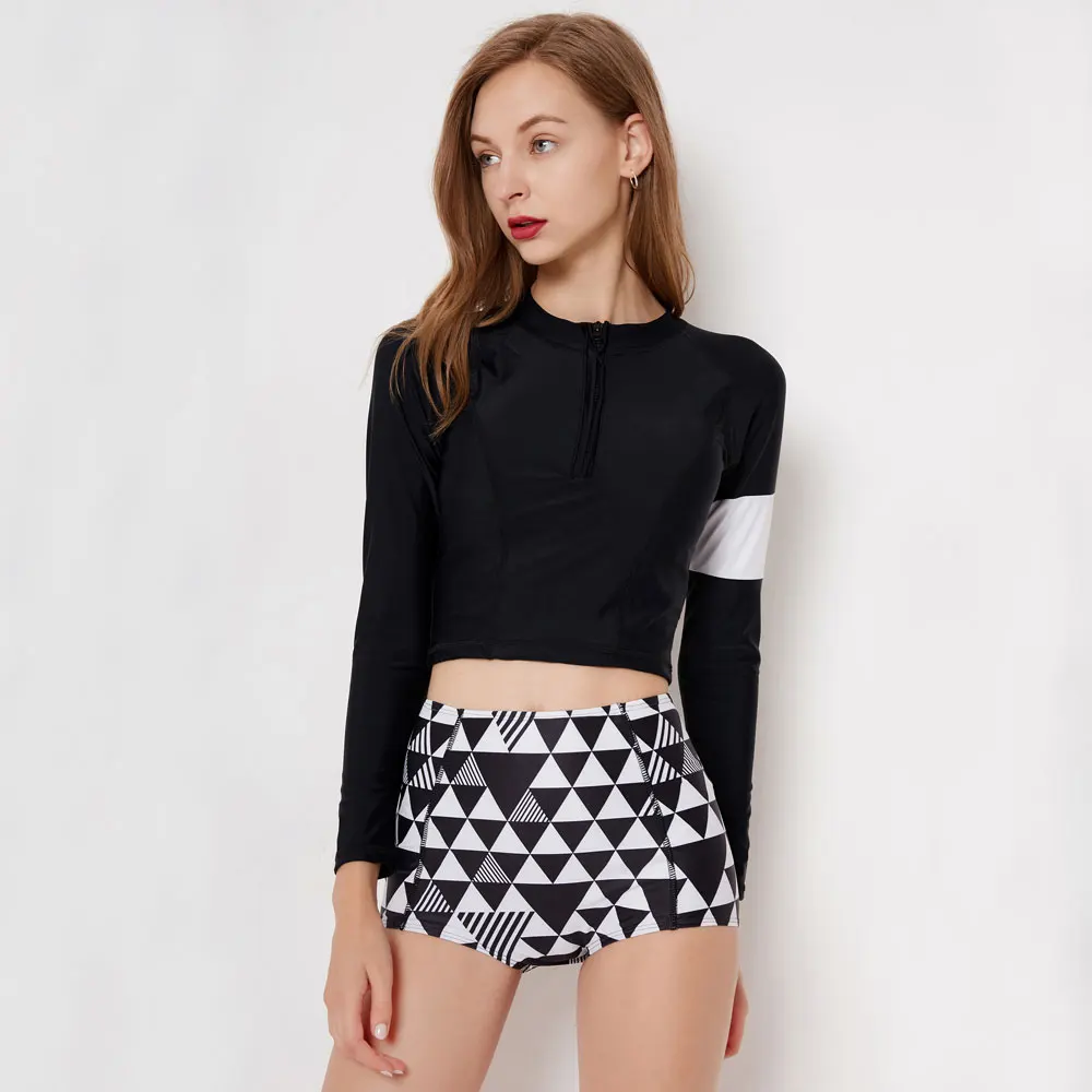 Женский купальник из двух предметов с длинным рукавом и пуш-ап эффектом | Спорт