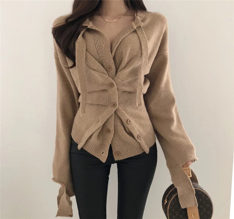 Женские свитера на пуговицах асимметричные топы в Корейском стиле вязаные