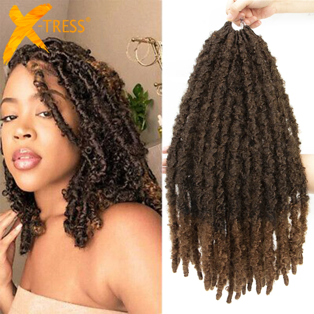 

X-TRESS крючком косички бабочка Locs предварительно локоны Проблемные искусственный Locs синтетические косички наращивание волос для женщин Омбр...