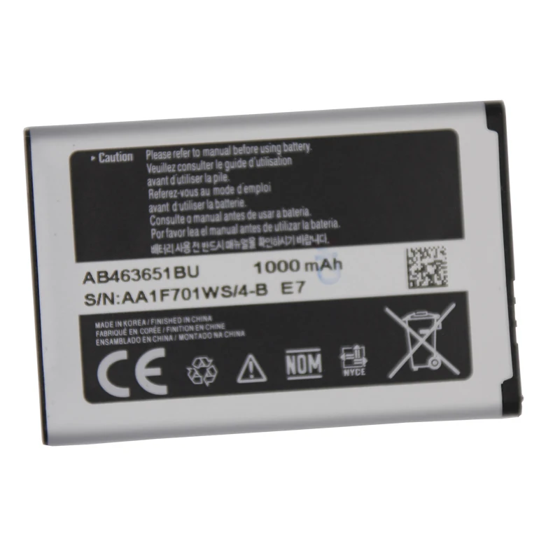 Оригинальная батарея samsung AB463651BU для samsung W559 S5620I S5630C S5560C C3370 C3200 C3518 J808 F339 S5296 C3322 GT-C3530 S5610