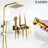 spa bathroom shower set gold imitation gold surface shower rain shower head bath shower mixer with hand shower faucet rainfall