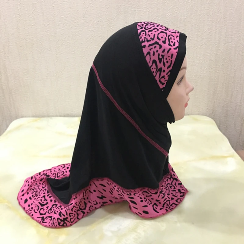 

Girls Kids Muslim Hijab Hats Islamic Arab Prayer Scarf Cap Shawls Amira Headwear Leopard Patchwork Headscarf Ramadan Turban New