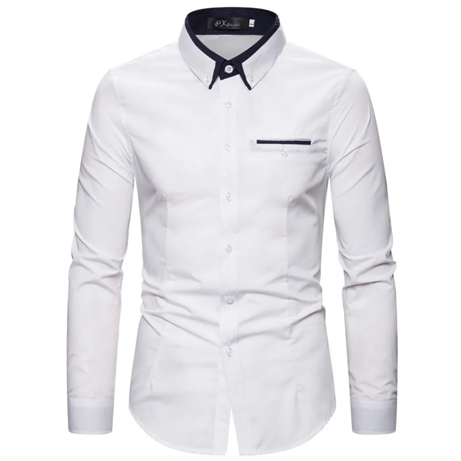2021 New Fashion Cotton Long Sleeve Shirt Solid Slim Fit Male Social Casual Business White Black Dress Shirt 5XL