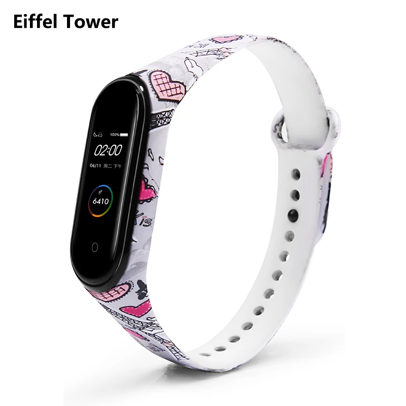 BOORUI для xiaomi mi band 4 ремешок mi band 4 умные аксессуары mi Band 4 ремешок для xiaomi mi band 4 умные браслеты - Цвет: Eiffel tower