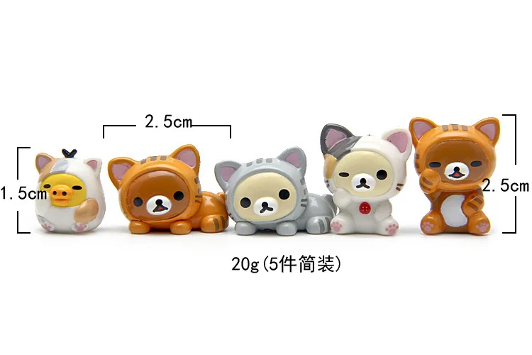 5 шт. фигурка мультяшного медведя кошка котенок модель маленькая статуя домашняя