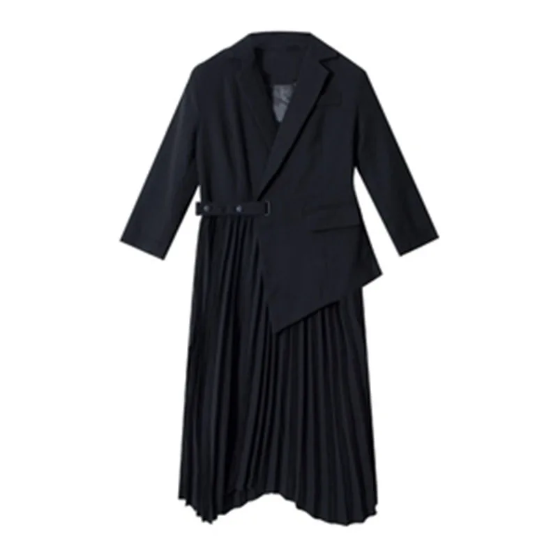 

Big Sale 2021 Spring and Autumn Korean Casual Fashion Loose Dress Fake Two Pieces Elegant Temperament Suit Collar Female Dress