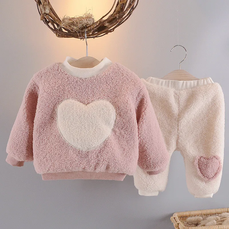 Girls Boys Suit Sweatshirts +Pants Cotton 2Pcs/Sets 2021 Sweetheart Winter Autumn Thicken Uniforms Outfits Warm Children Clothin