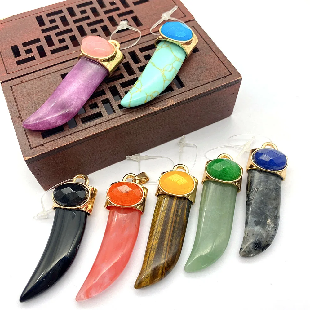 

Natural Stone Pendant Irregular Shaped Tiger Eye Stone Amethyst Black Agate Electroplating Colorful Chakra Pendant DIY Jewelry