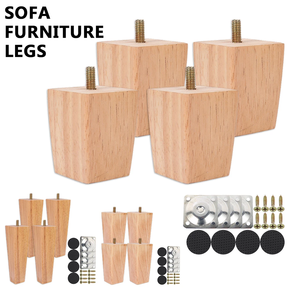 

4 Pcs Height 6/10/15cm Solid Wood Furniture Legs Inclined Square Sofa Bed Cabinet Table and Chair Replacement Feet Sloping Feet