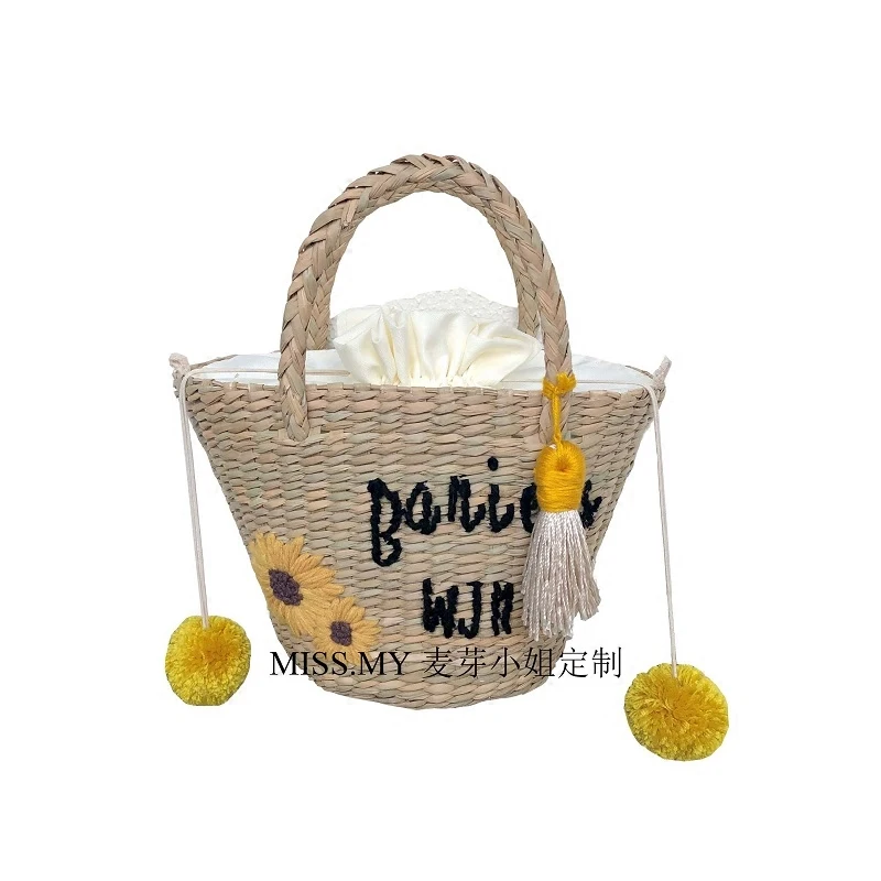 Соломенная плетеная пляжная женская сумка с вышивкой сумки через плечо Женская