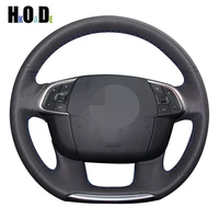 black pu artificial leather steering wheel covers hand stitched car steering wheel cover for citroen c4 c4l 2011 2015 ds4