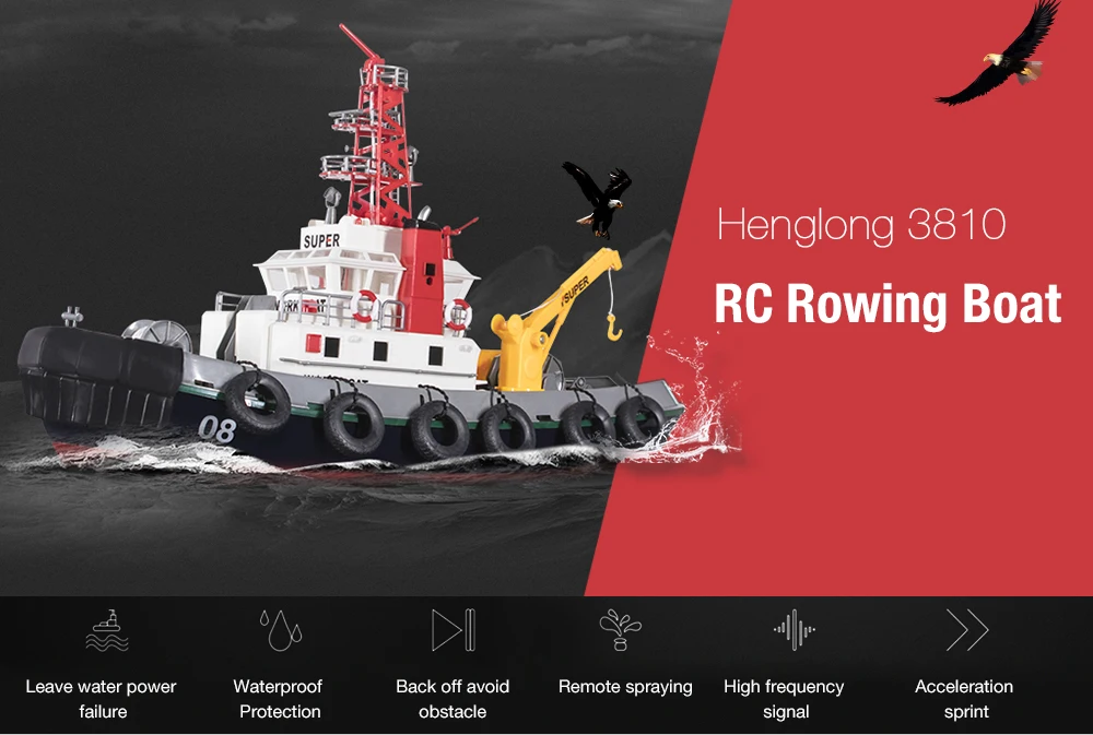 Henglong 3810 63 см 2,4G дистанционное управление Управление RC гребная лодка с водяным охлаждением Системы игрушка в подарок RC лодка на скоростном катере водная игрушка на открытом воздухе