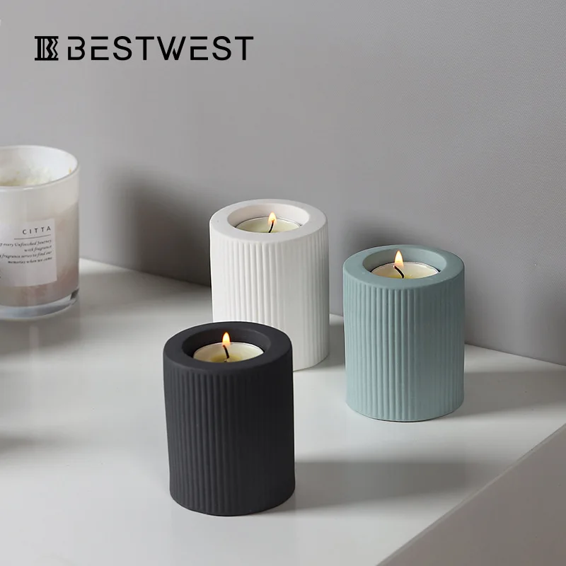 

Simple European Candle Holder Striped Cylindrical Handmade Luxury Candle Holder Aromatherapy Ceramics Material Candelero Holders