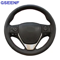 diy steering wheel cover black genuine leather for toyota rav4 2013 2018 toyota corolla 2014 2017 auris 2013 2016