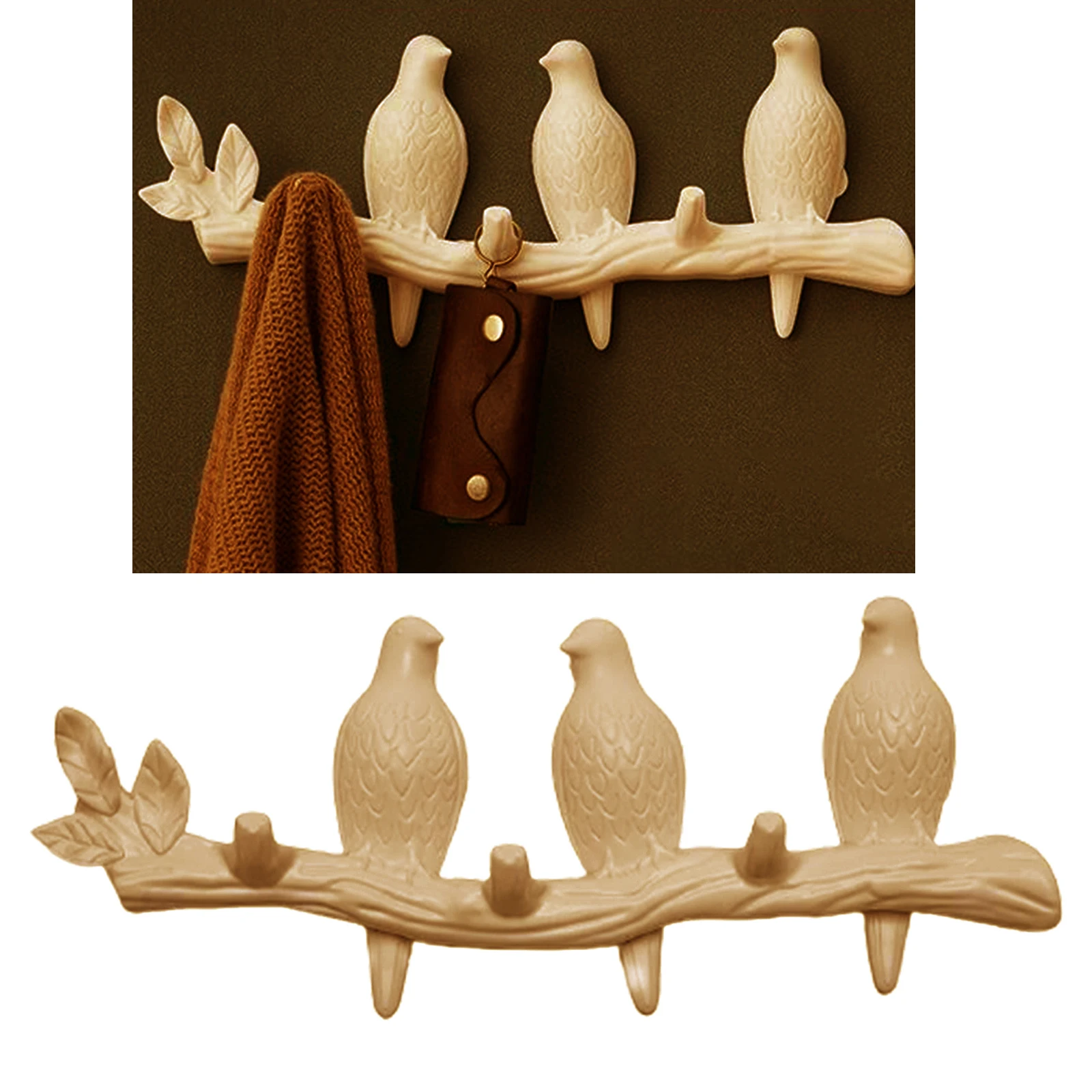 

Decorative Birds on Tree Branch Decor Wall Mounted Coat Rack Art Decor Hanger for Coats Hats Keys Towels Clothes Storage Hanger