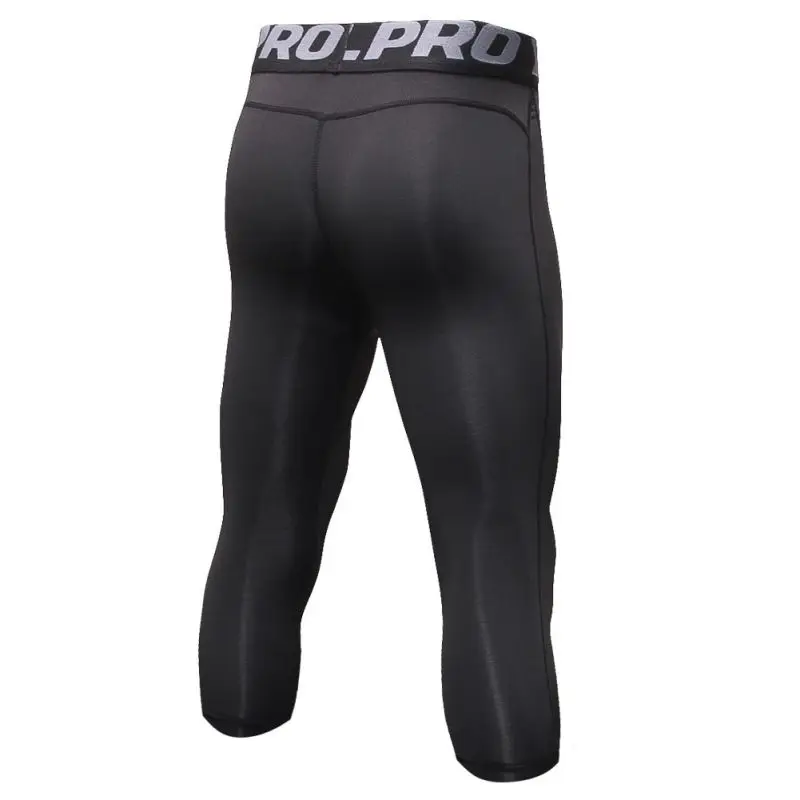 Men 3/4 Running Compression Pants Tights Sports Leggings Fitness Sportswear Long Trousers Gym Training Skinny Pants