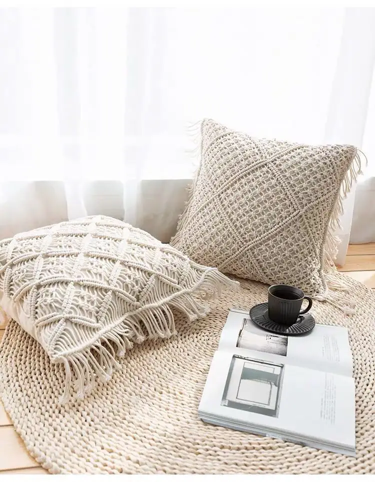 Макраме ручной работы хлопок нить наволочки 100% лен Геометрическая богемная