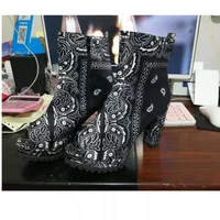 2021 new plus size womens motorcycle boots autumn and winter fish mouth square with casual totem printing ladies open toe