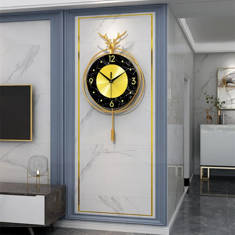 

Настенные часы-качели из чистой меди с головой оленя, простые современные домашние украшения для гостиной в скандинавском стиле, беззвучны...