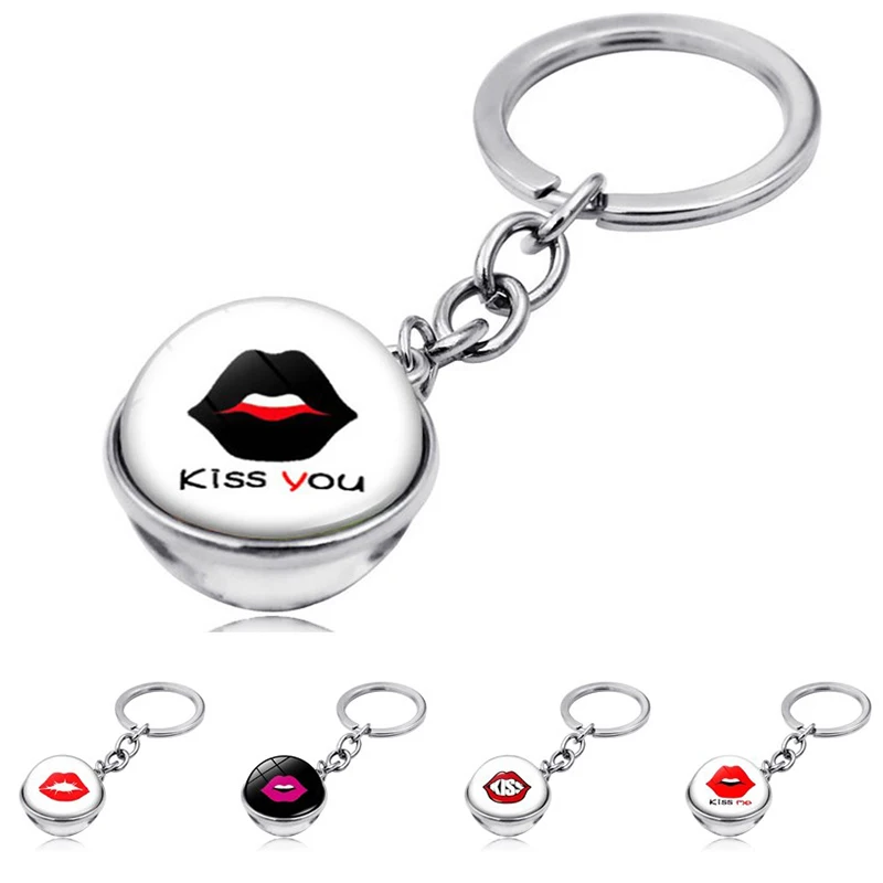 1 шт. рисунок красные губы двухсторонний стеклянный шар брелок Подвеска поцелуй