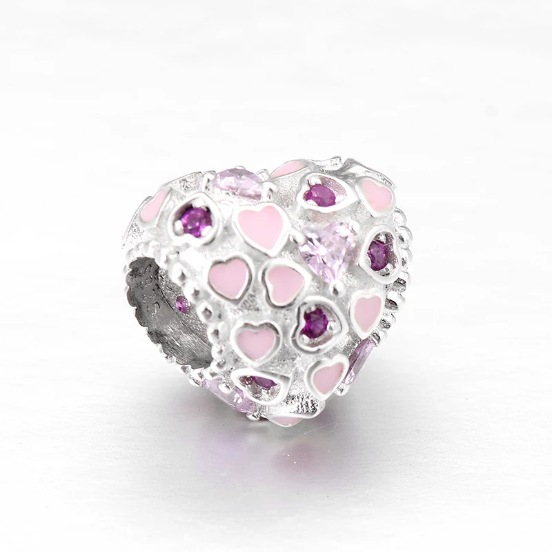 Подарок на день Святого Валентина 925 пробы Серебряный Розовый CZ сердце к сердцу