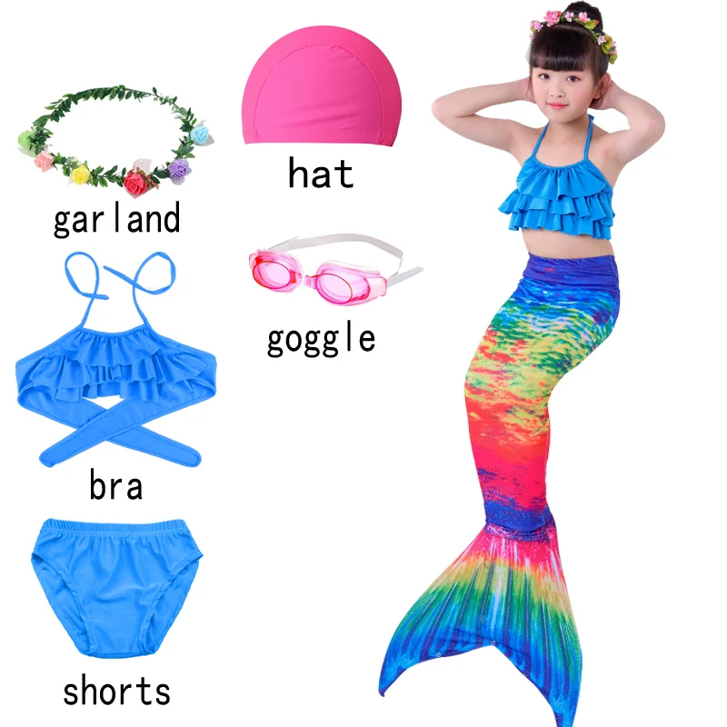 6pcs with blue-A ; комплект из 3 предметов на Хэллоуин; детский купальник с хвостом русалки и шортами для девочек; платье для плавания с топом для девочек - Цвет: 6pcs with blue-A