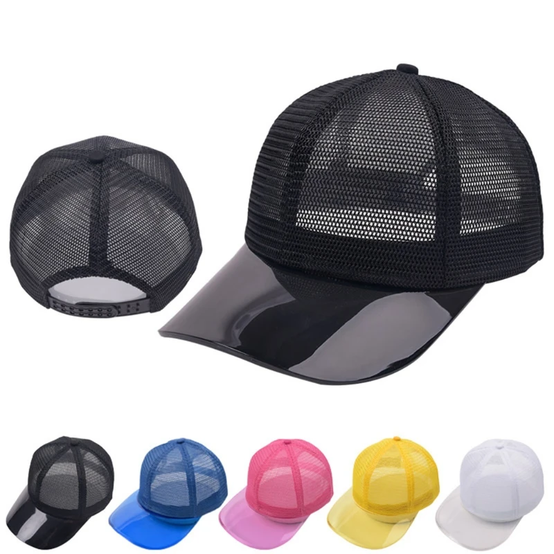 Unisex Plain Full Mesh Baseball Cap Solid Color Transparent Visor Sun Protection Summer Hip Hop Adjustable Snapback Trucker Hat
