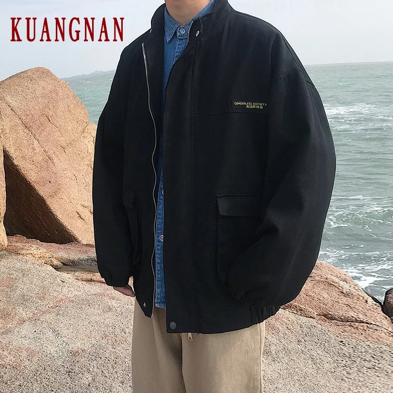 KUANGNAN куртка с вышивкой Мужское пальто куртка-бомбер мужская Японская уличная