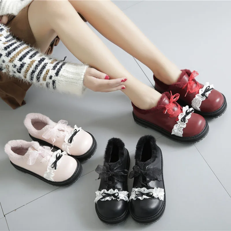 

Japanese winter round head Lolita thick bottom plus cotton soft sister college cute sweet princess girl leather shoes cos Lolita