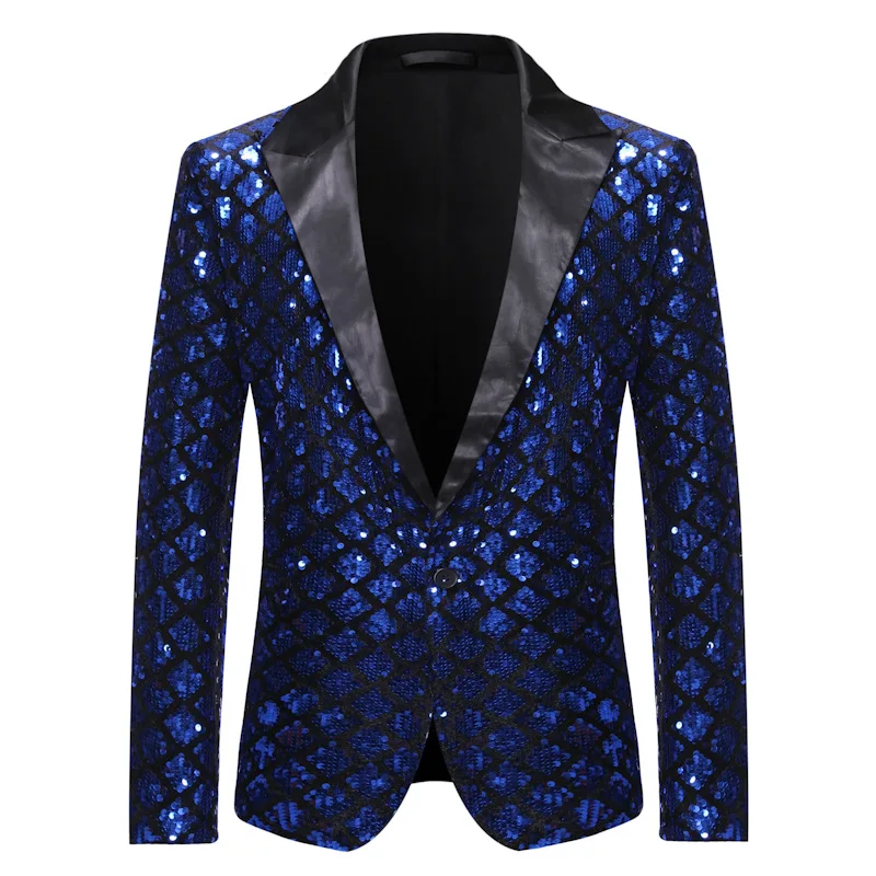 SWEETWOO Shiny Sequin Blazer Men Royal Blue Glitter Tuxedo Blazers Mens Suit Jacket Nightclub Stage Singer Prom | Мужская одежда