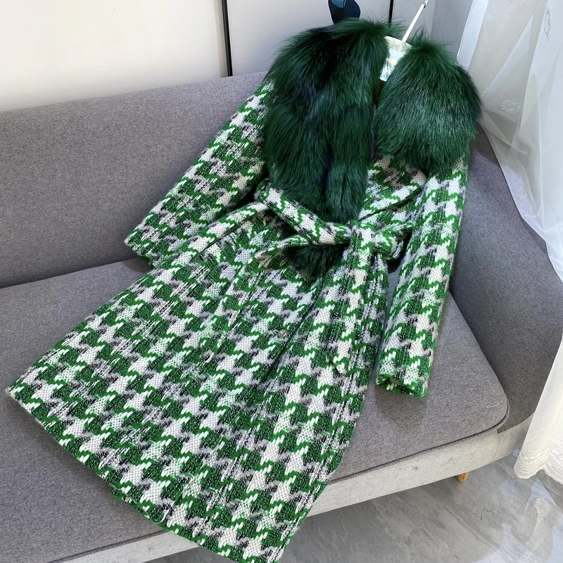 TOP Quality 2021 winter new Fashion female Trend Luxurious silver Fox fur parka Women's Large real fur Long Tweed wool coat