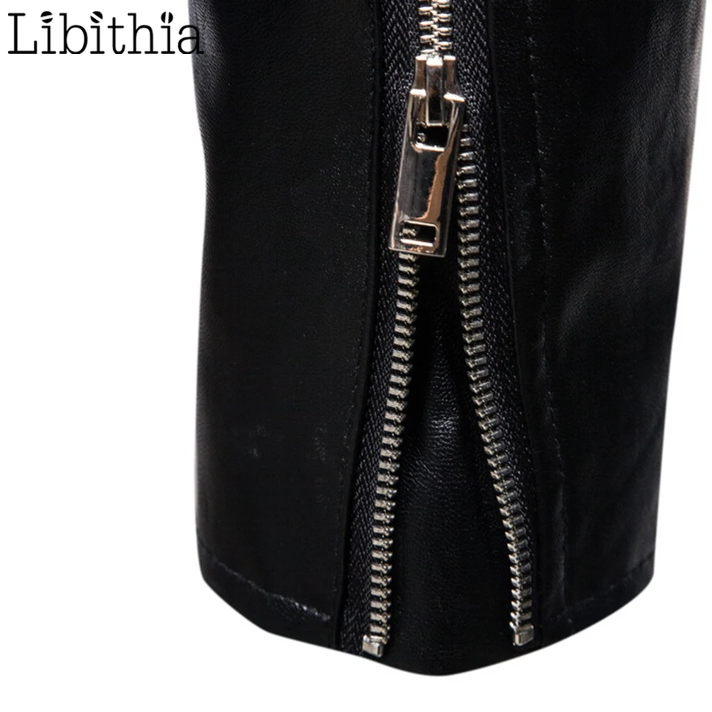 

Mens PU Leather Jacket Coats Stand Collar Zipper Pockets Autumn Black Clothes Male R056