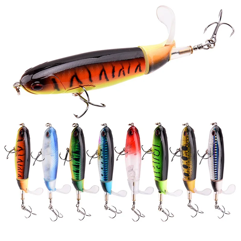 

8Pcs Whopper Plopper 10Cm/14Cm Floating Per Fishing Lure Artificial Hard Bait Wobbler Rotating Tail Fishing Tackle 3D Eyes