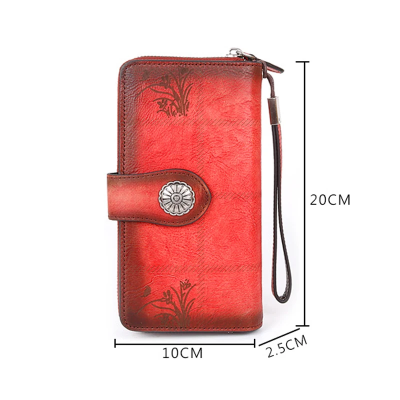 

YourSeason Ladies Vintage Genuine Leather Wallets Card Holder 2021 Womens Hand Painted Wallet Long Phone Purse