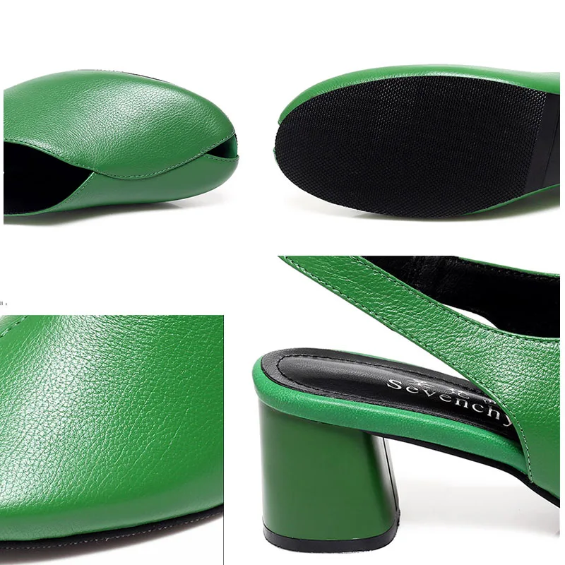 

High Heeled Sandals Fashion Comfortable Elastic Band Green Chunky High Heeled Office Shoes Women Closed Toe High Heeled Shoes