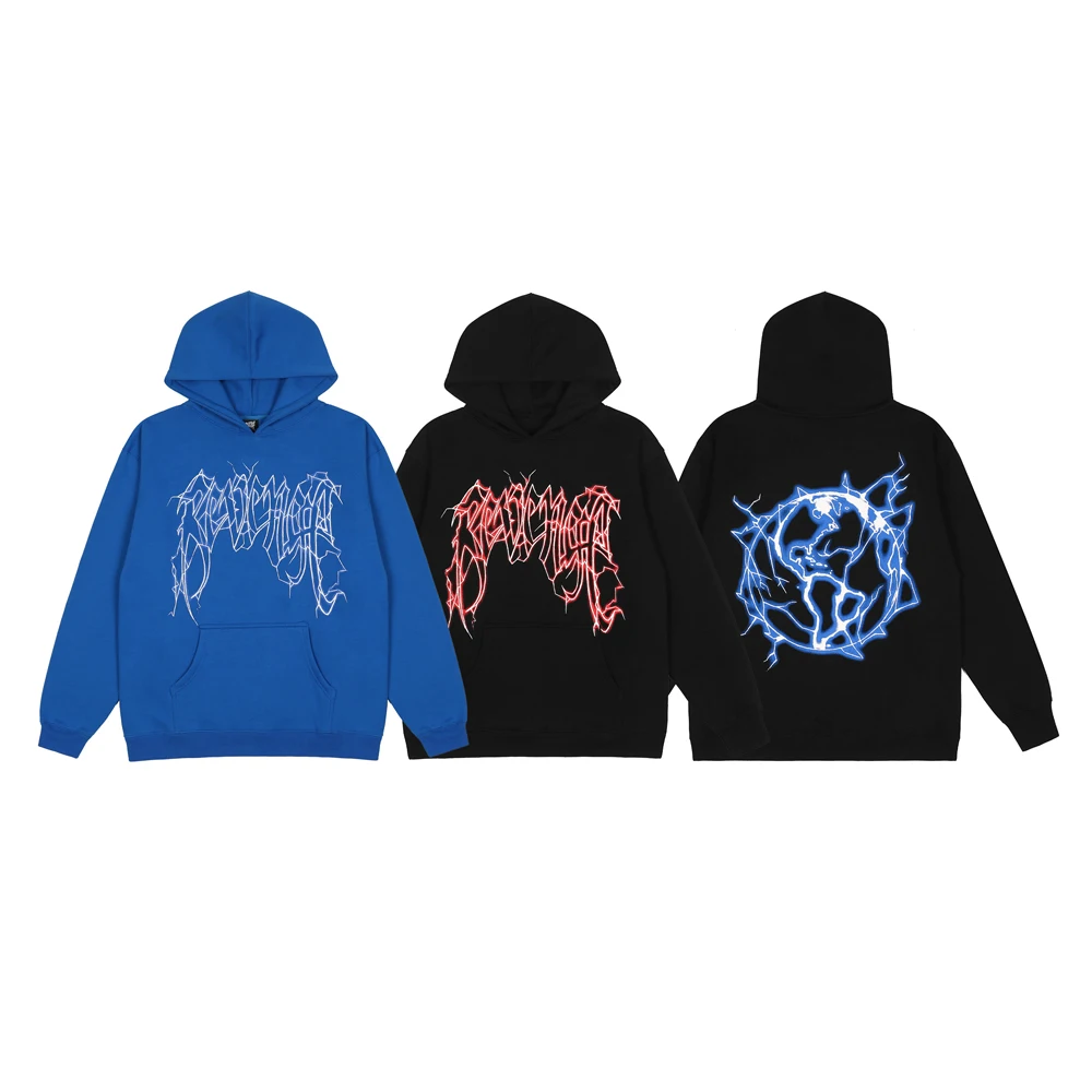 

2021 Revenge Hoodie Men Women 1:1 High Quality Pullover Earth Lightning Printing Oversized Streetwear XXXtentacion Sweatshirts