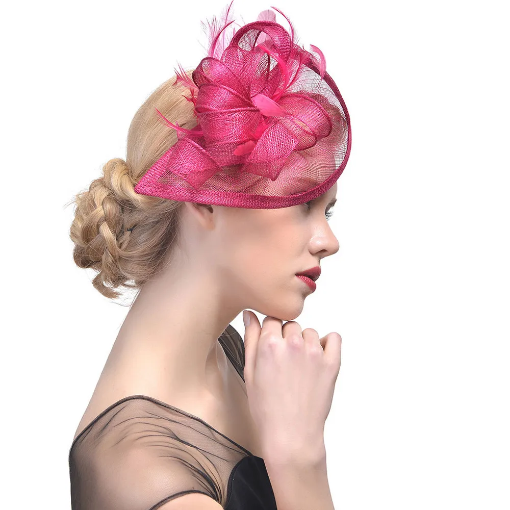 

Women Flower Mesh Ribbons Feathers Headband Cocktail Tea Party Hat Headwear 10 Colors Y823